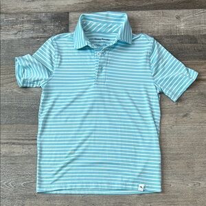 Tommy Bahama Aqua and White Striped Kids Polo